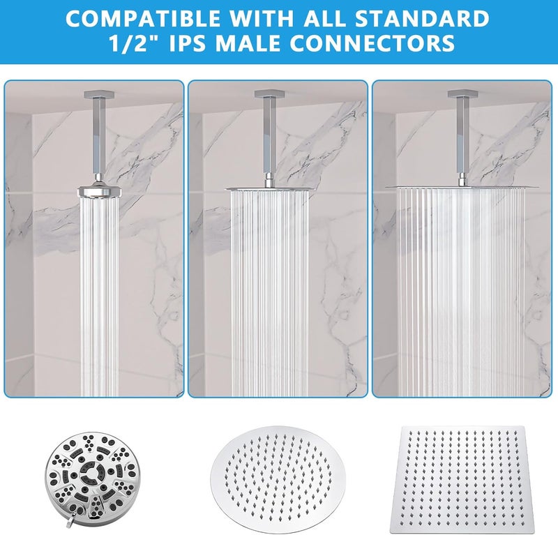 Lordear Polished Chrome Ceiling Mount Shower Arm and Flange, 8" Shower Head Extension Arm Design for Rainfall Showerhead, Square - Image 2